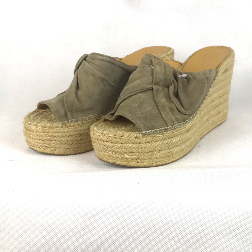 Marc Fisher Women's Size 10M Mlaida Espadrille Leather Open Toe Wedges Tan Taupe